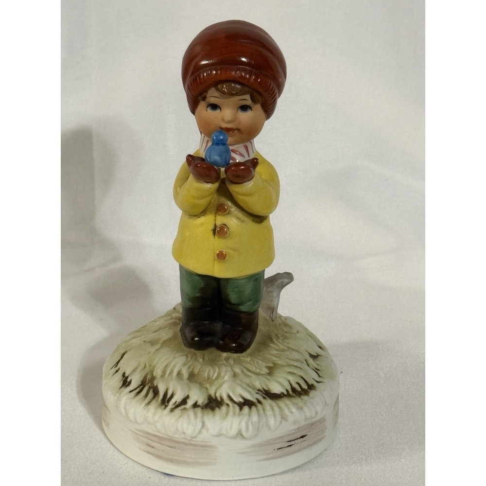 Vintage 1960s Gorham Japan Music Box Figurine Girl w Bird Hummel Style - Picture 10 of 10